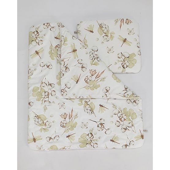 Pleteni krevetić s opremom za bebu - Cvjetovi pamuka