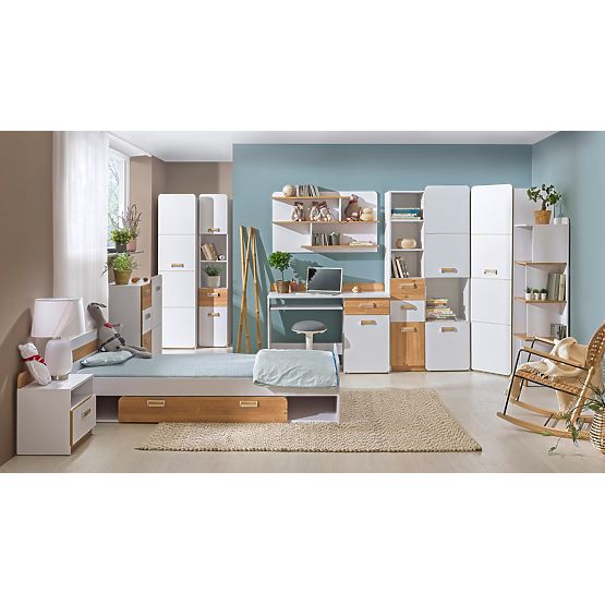 Polica L8 - bijela / hrastova nash