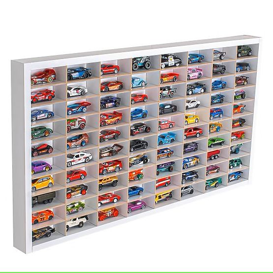 Polica za autiće Hot Wheels - bijela, 80 mjesta