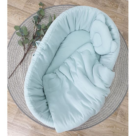 Set posteljine za pletenu kolijevku - mint