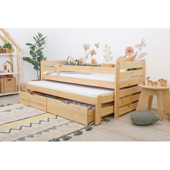 Dječji krevet s pomoćnim ležajem i ogradom Praktik - natural