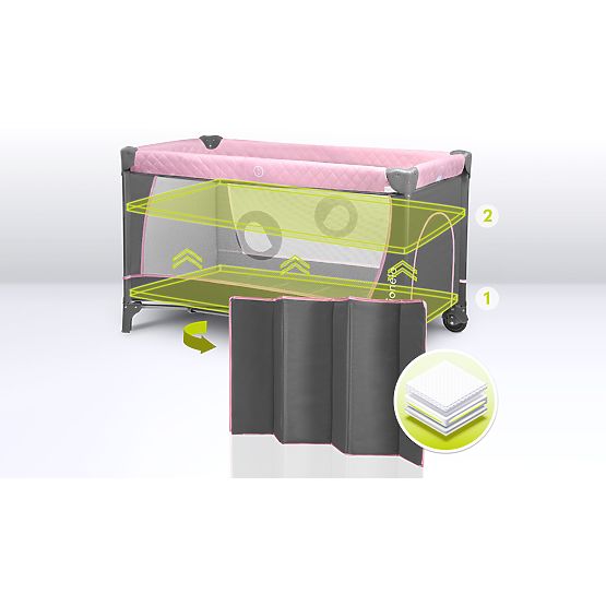 Putni krevetić sa stolom za presvlačenje - roza