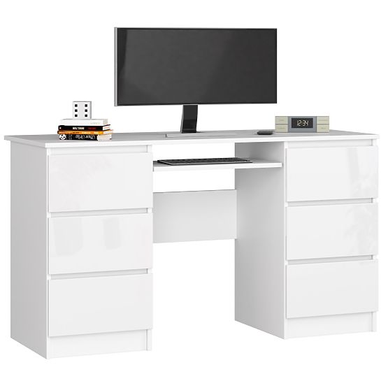 RAČUNALNI STOL A-11 135 cm 6 LADICA PK BIJELA / BIJELI SJAJ