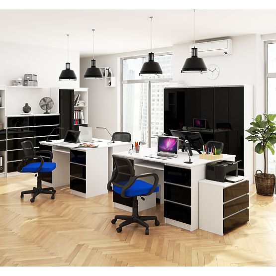 RAČUNALNI STOL A-11 135 cm 6 LADICA PK BIJELA / CRNI SJAJ