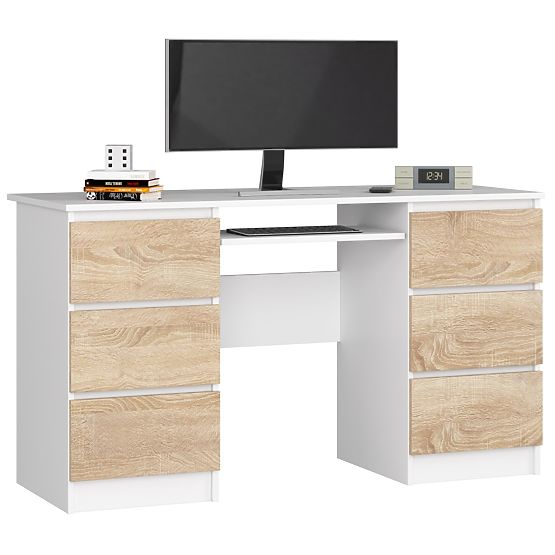 RAČUNALNI STOL A-11 135 cm 6 LADICA PK BIJELA / SONOMA