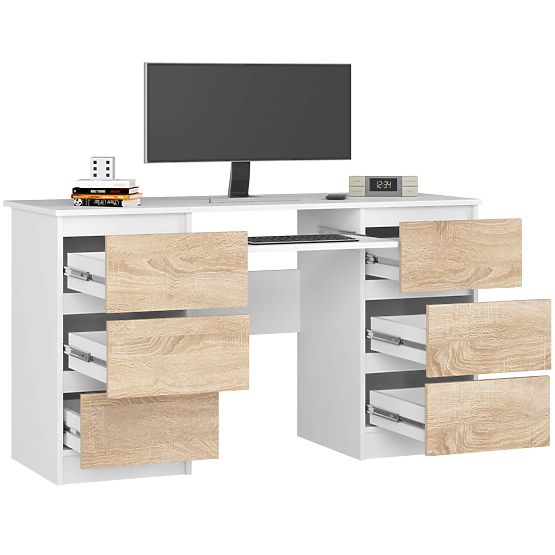 RAČUNALNI STOL A-11 135 cm 6 LADICA PK BIJELA / SONOMA