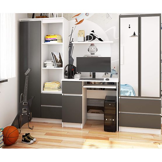 RAČUNALNI STOL PIKSEL BIJELI / SIVI - LIJEVI