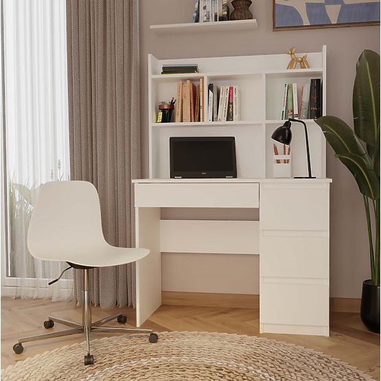 Radni stol MIJAS s nadgradnjom Bijela Mat 4 Ladice 4 Police za Ured i Soba