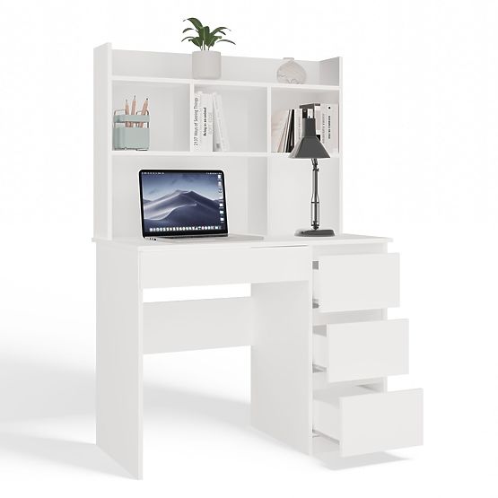 Radni stol MIJAS s nadgradnjom Bijela Mat 4 Ladice 4 Police za Ured i Soba