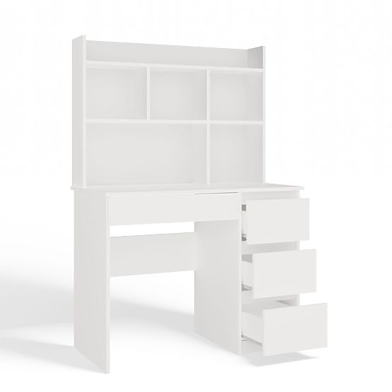 Radni stol MIJAS s nadgradnjom Bijela Mat 4 Ladice 4 Police za Ured i Soba