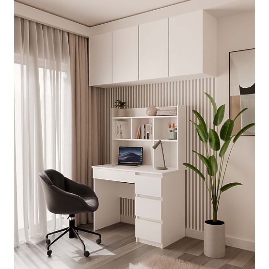 Radni stol MIJAS s nadgradnjom Bijela Mat 4 Ladice 4 Police za Ured i Soba