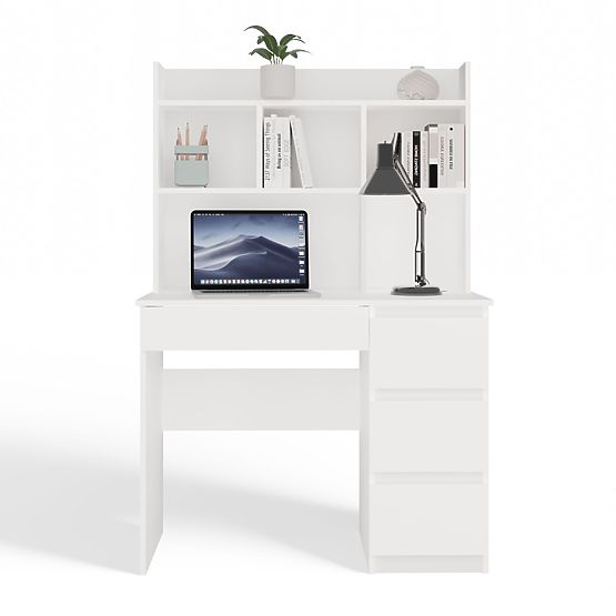 Radni stol MIJAS s nadgradnjom Bijela Mat 4 Ladice 4 Police za Ured i Soba