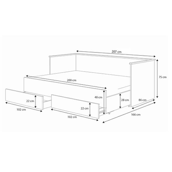 Rasklopivi krevet HELIOS s dvije ladice siva 200x80/200x160