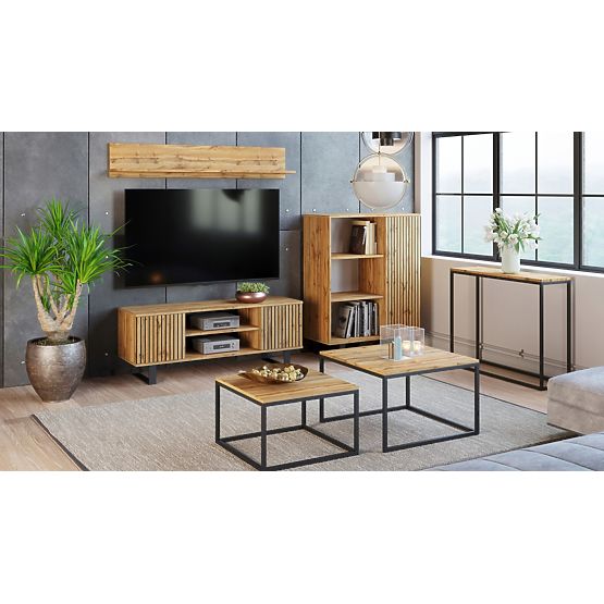 Regal ormar Fondi hrast craft zlatni - crni, dekor letvice