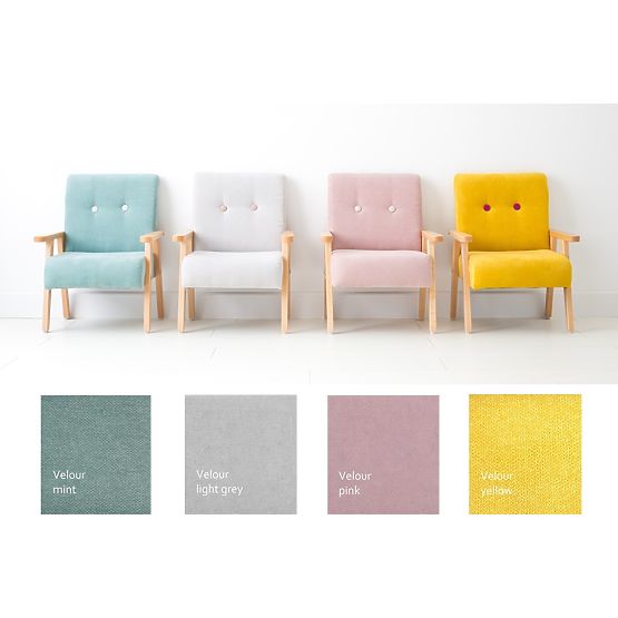 Retro dječja fotelja Velur - ružičasta