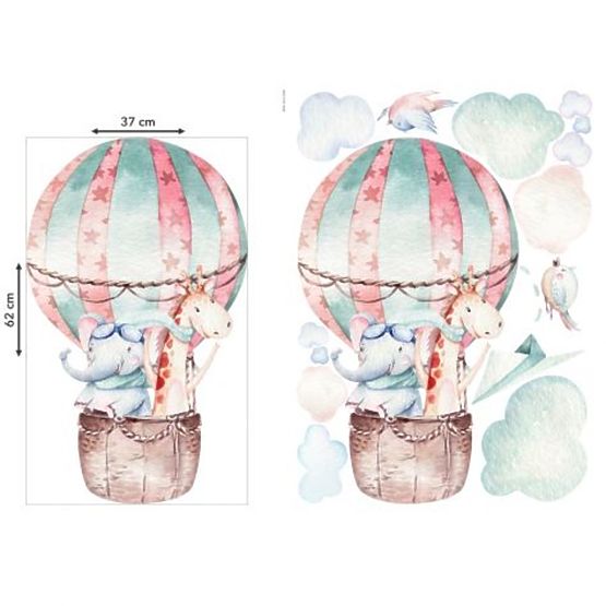 Zidna naljepnica - Balon, slon i žirafa