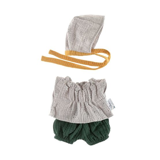 Set s bonetom za lutke 21cm siva čipka