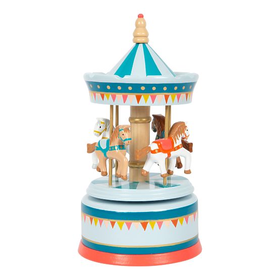 small foot Glazbena kutija plavi vrtuljak s konjićima