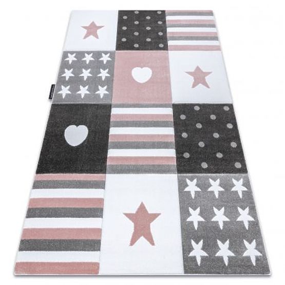 Tepih PETIT MALÝ, SRCE, ZVIJEZDE, ružičasti