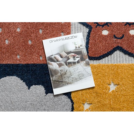 Tepih YOYO GD52 sivo / žuta - zvijezde, oblaci, patchwork za djecu, strukturalni, senzorički Resice