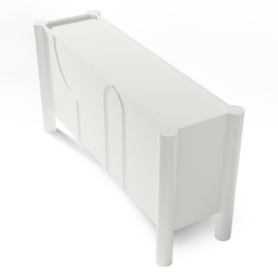 Trodijelna komoda Lunaria s urezbarenim prednjim dijelom, bijela