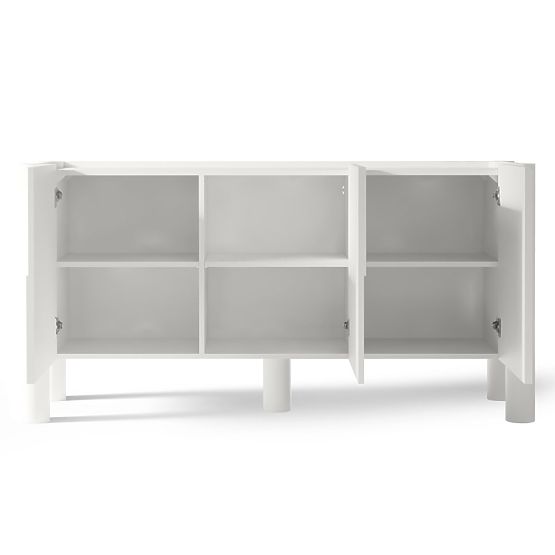 Trodijelna komoda Lunaria s urezbarenim prednjim dijelom, bijela