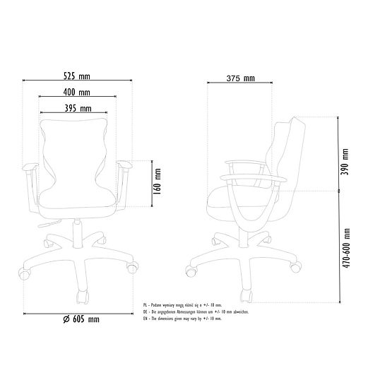 Uredska stolica prilagođena za visinu 146-176,5 cm - siva