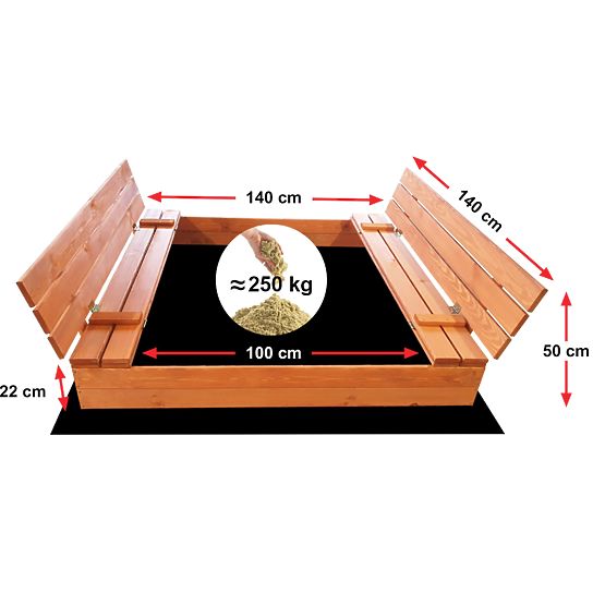 Zatvoreno pješčaniku s klupama 140 x 140 - impregnirano