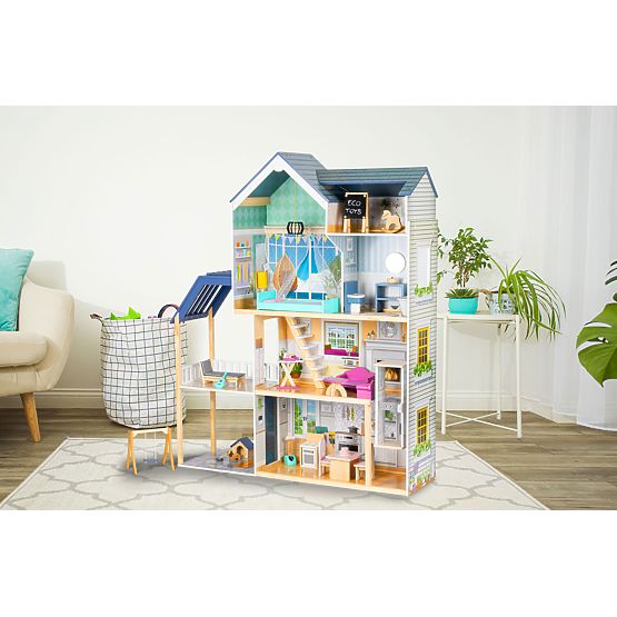 Velika drvena kućica za lutke 138 cm Rezidencija Maya 28 kom ECOTOYS