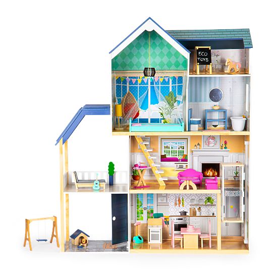 Velika drvena kućica za lutke 138 cm Rezidencija Maya 28 kom ECOTOYS