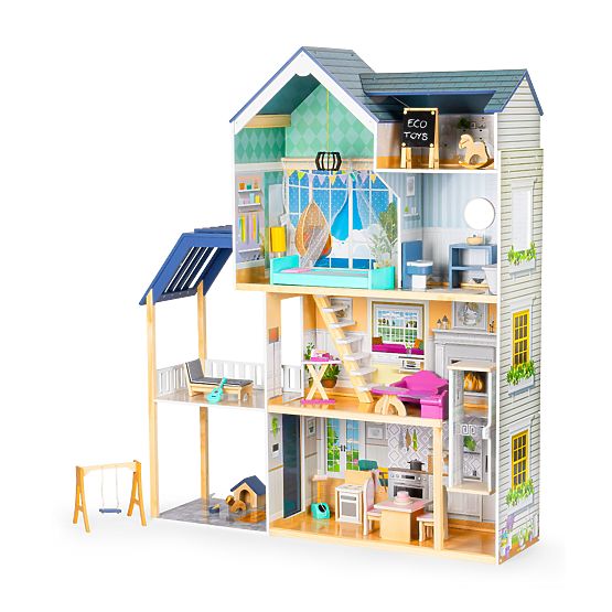 Velika drvena kućica za lutke 138 cm Rezidencija Maya 28 kom ECOTOYS