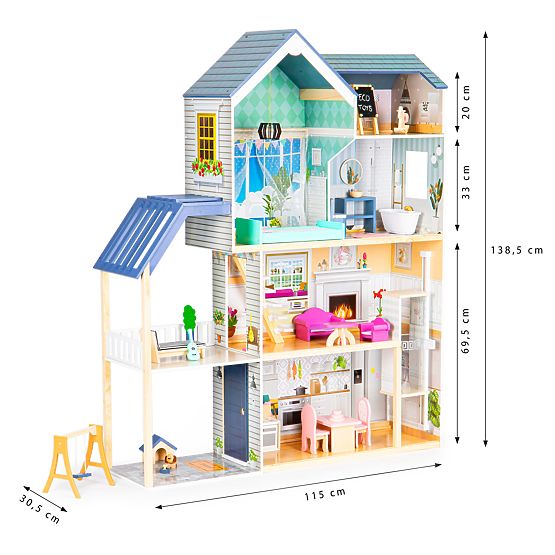 Velika drvena kućica za lutke 138 cm Rezidencija Maya 28 kom ECOTOYS