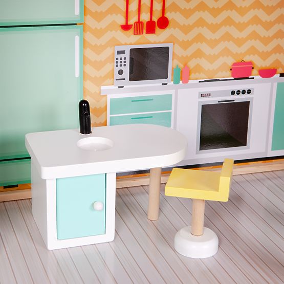 Velika drvena kućica za lutke s pokretnim liftom i namještajem ECOTOYS