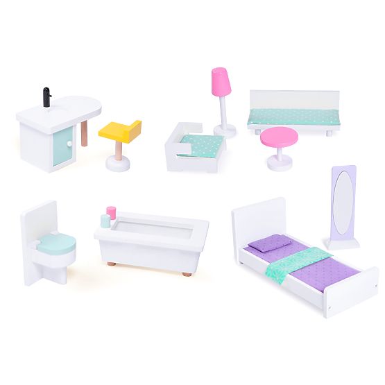 Velika drvena kućica za lutke s pokretnim liftom i namještajem ECOTOYS