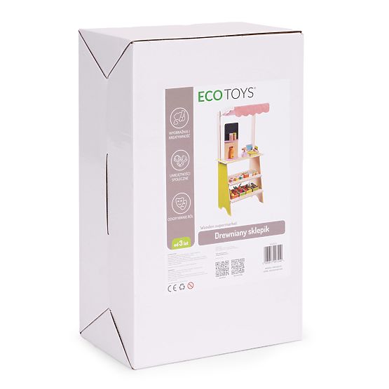 Velika drvena trgovina za djecu s terminalom i vagom voće povrće 20 elemenata ECOTOYS