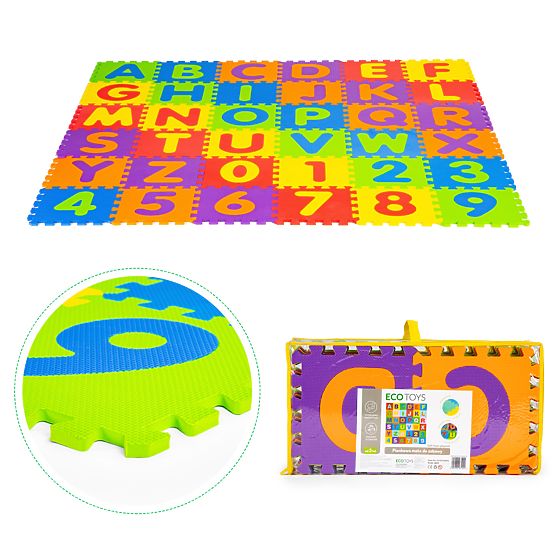 Velika EVA pjenasta podloga za djecu slova brojevi 178x178 cm 36 komada ECOTOYS