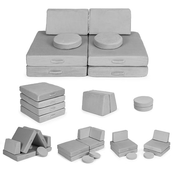 Velika modularna sklopiva sofa za djecu DIY 8 mekih jastuka - siva ECOTOYS