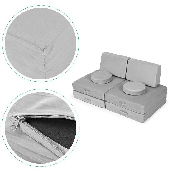 Velika modularna sklopiva sofa za djecu DIY 8 mekih jastuka - siva ECOTOYS