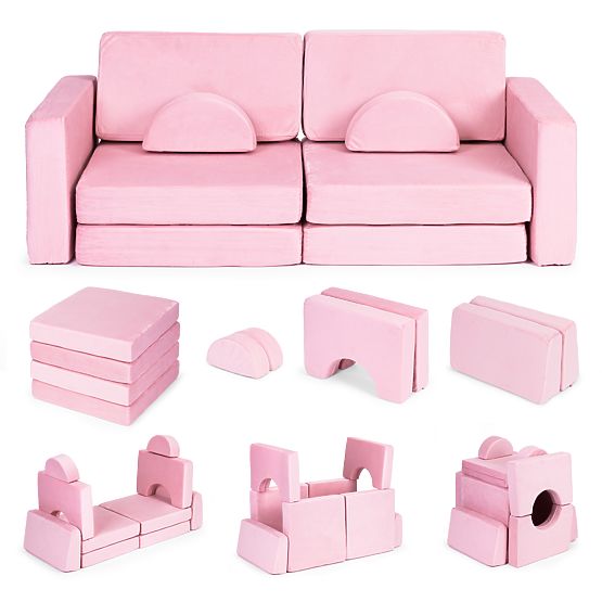 Velika modularna sklopiva sofa za djecu za 2 osobe DIY 10 mekih jastuka - ružičasta ECOTOYS