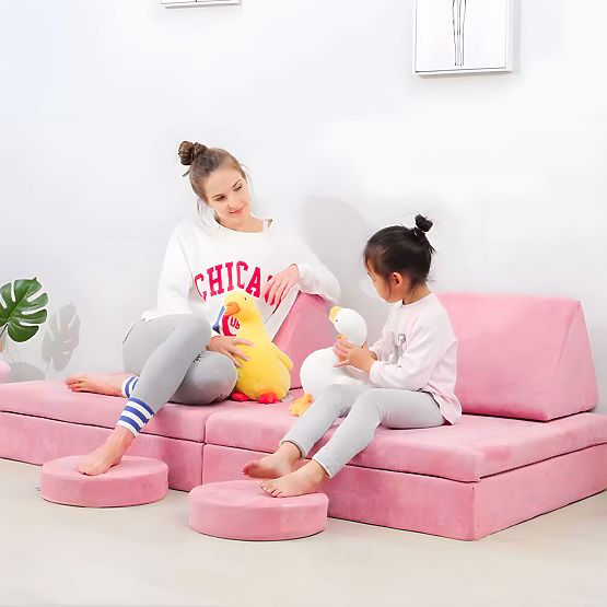 Velika modularna sklopiva sofa za djecu za 2 osobe DIY 10 mekih jastuka - ružičasta ECOTOYS