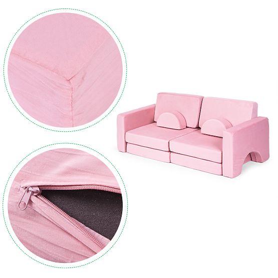 Velika modularna sklopiva sofa za djecu za 2 osobe DIY 10 mekih jastuka - ružičasta ECOTOYS