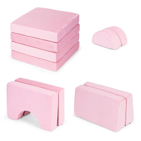 Velika modularna sklopiva sofa za djecu za 2 osobe DIY 10 mekih jastuka - ružičasta ECOTOYS