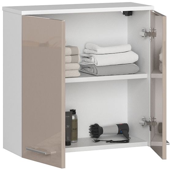 Viseći ormarić W 60 cm FIN 2D - bijela-cappuccino sjaj