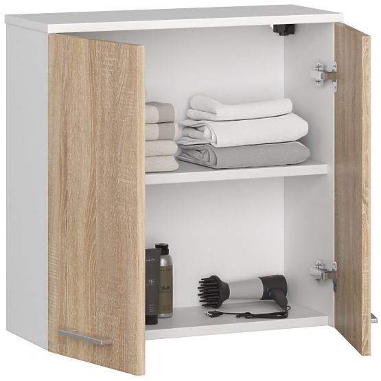 VISOKA VISEĆA KUPAONSKA ORMARICA ŠIRINE 60 cm FIN 2D BIJELA / SONOMA