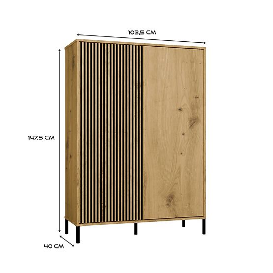 Vitrina KAMARO 2DD SLIM/GLATKI HRAST ARTISAN Lamelni Prednji Urezani + Klasični