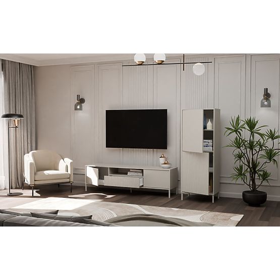 Vitrina KAMARO 2DK SLIM/GLATKI KAŠMIR Lamela Urezana + Klasična Prednja Ploča