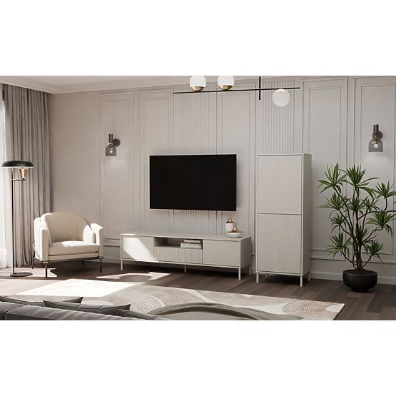 Vitrina KAMARO 2DK SLIM/GLATKI KAŠMIR Lamela Urezana + Klasična Prednja Ploča