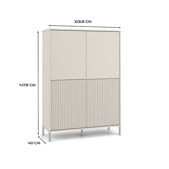 Vitrina KAMARO 4DK SLIM/GLATKI KAŠMIR 4 Vrata Lamela Urezana + Klasična Prednja
