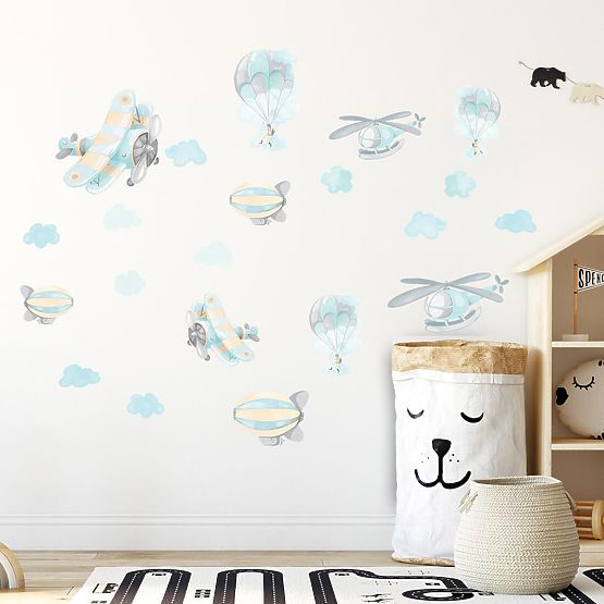 Set zidnih naljepnica - Avioni i baloni 22 kom