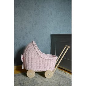 Pletena kolica za lutke - roza, Ourbaby